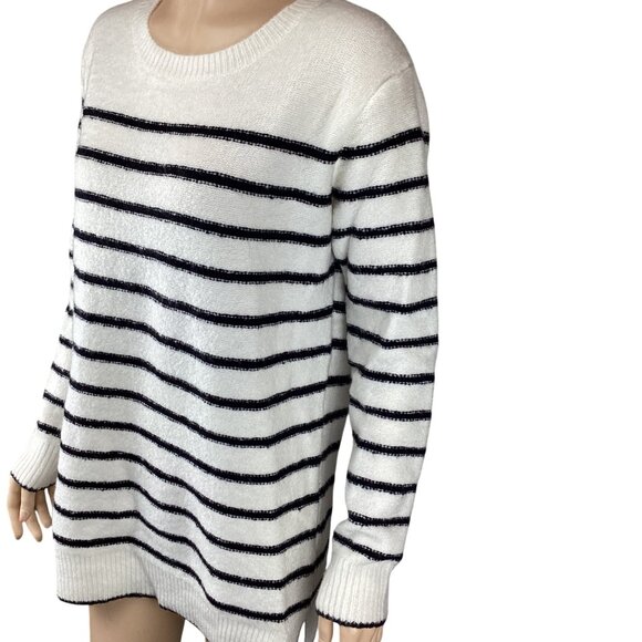 John + Jenn Womens Striped Long Sleeve Sweater Size XS XSmall Crew Neck White/Bl - Picture 5 of 10